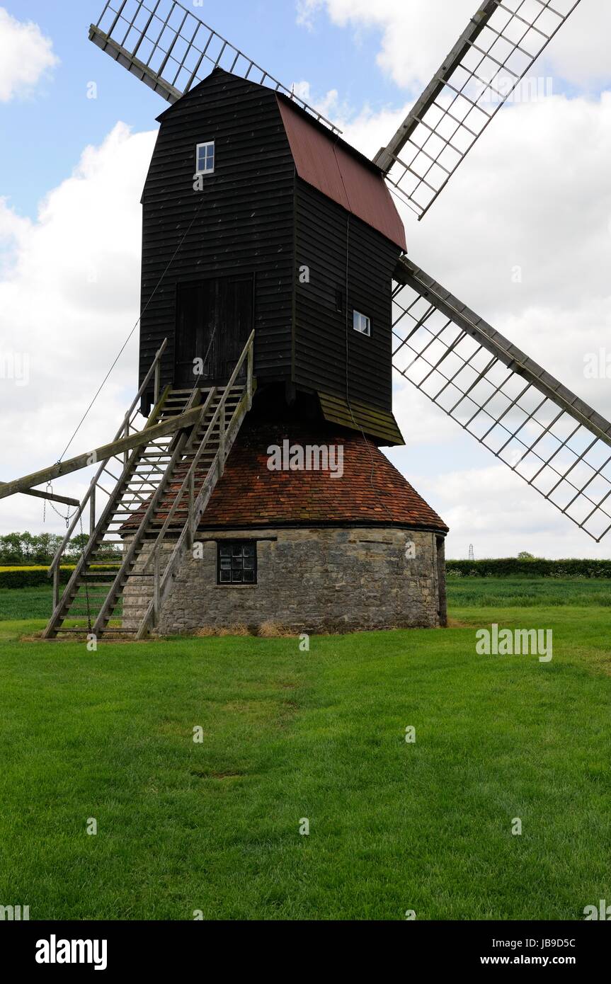 Stevington Windmill, Stevington, Bedfordshire, is the only surviving post mill in the county it was a working mill until 1936. Stock Photo