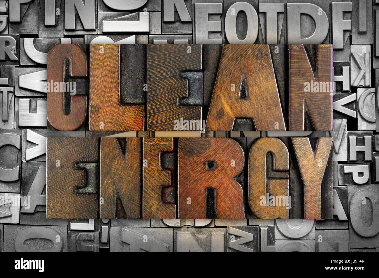 The words CLEAN ENERGY written in vintage letterpress type Stock Photo ...