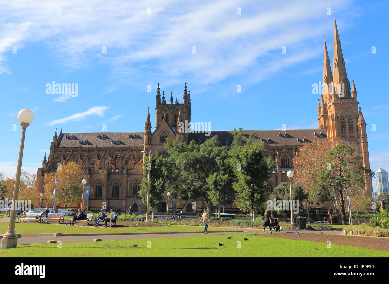 People visit Historical architecture St Marys cathedral in Sydney Australia. Stock Photo