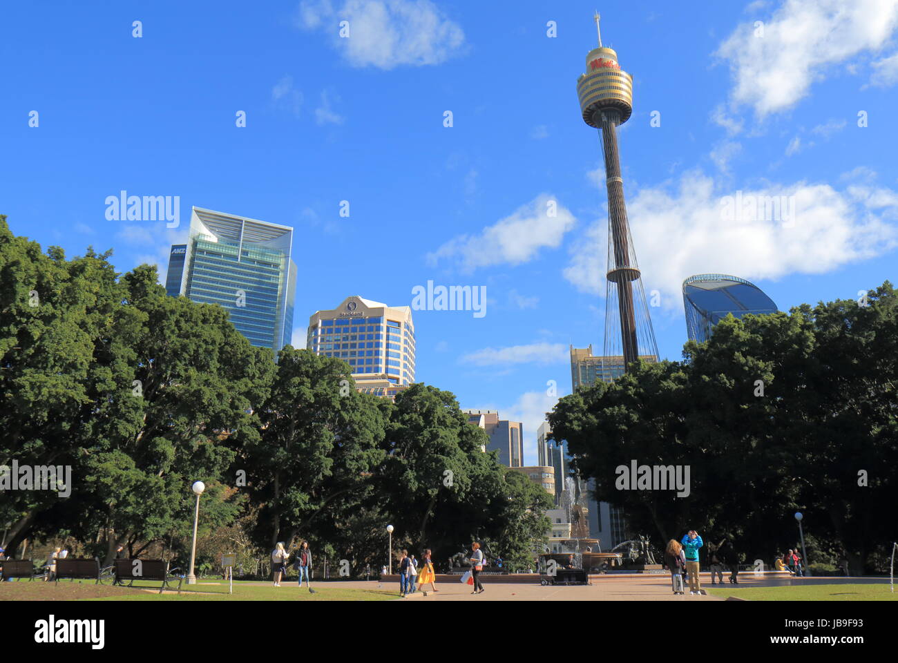 People visit Hyde park in downtown Sydney Australia. Stock Photo