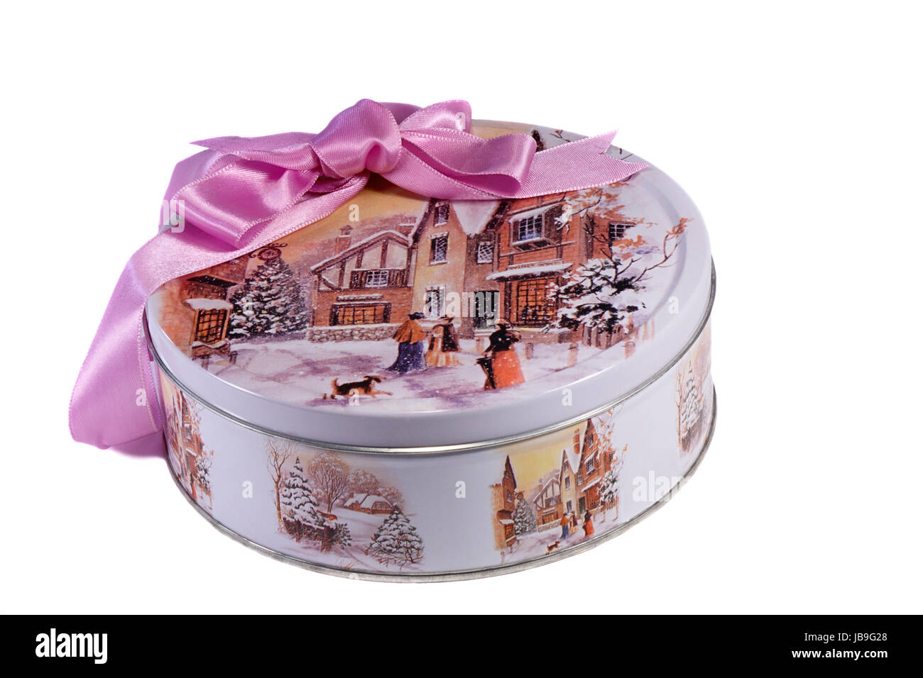 Beautifully painted and decorated with a ribbon box with a present. Presents on a white background. Stock Photo