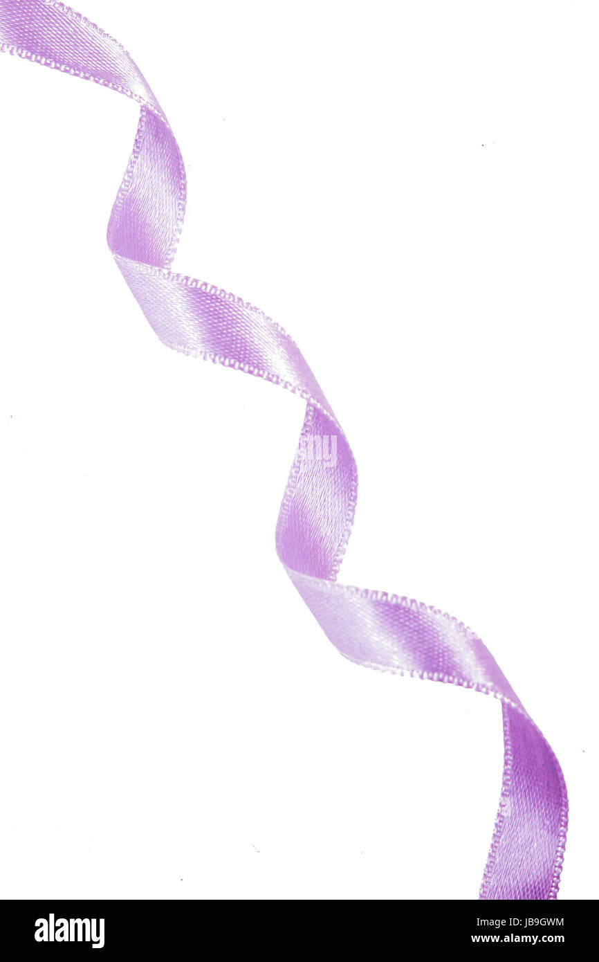 Shiny purple satin ribbon on white background with copy space Stock