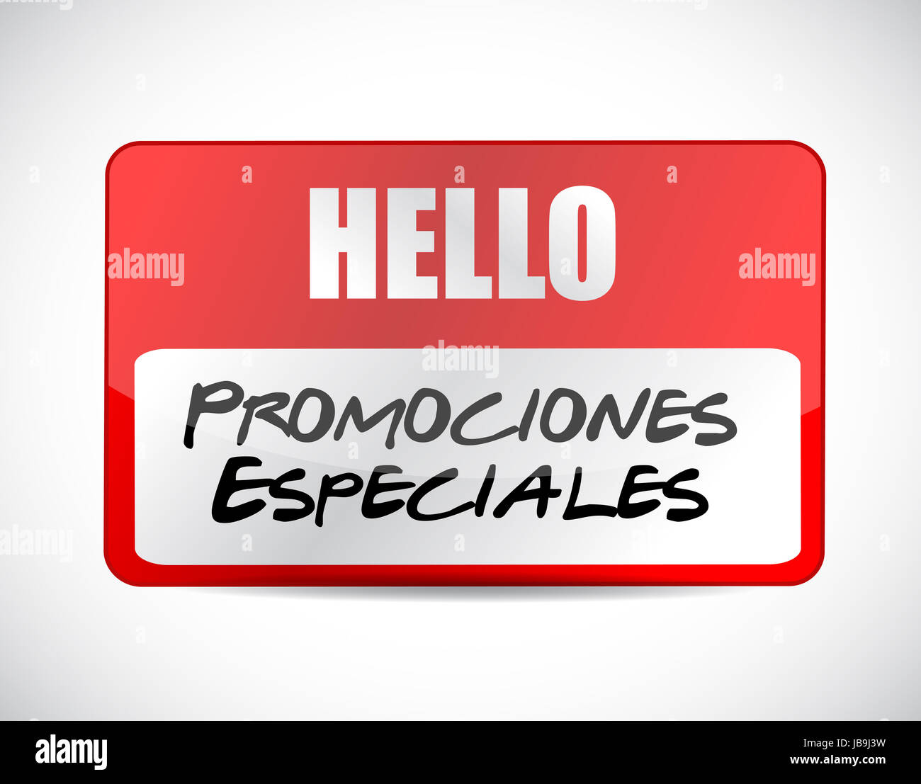 special promotions in Spanish name tag sign concept illustration design