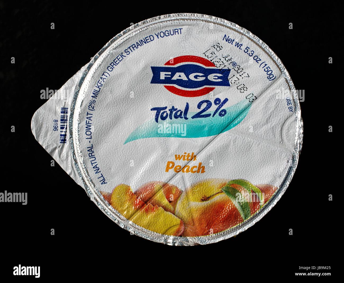 Fage yogurt with peach flavor. Stock Photo
