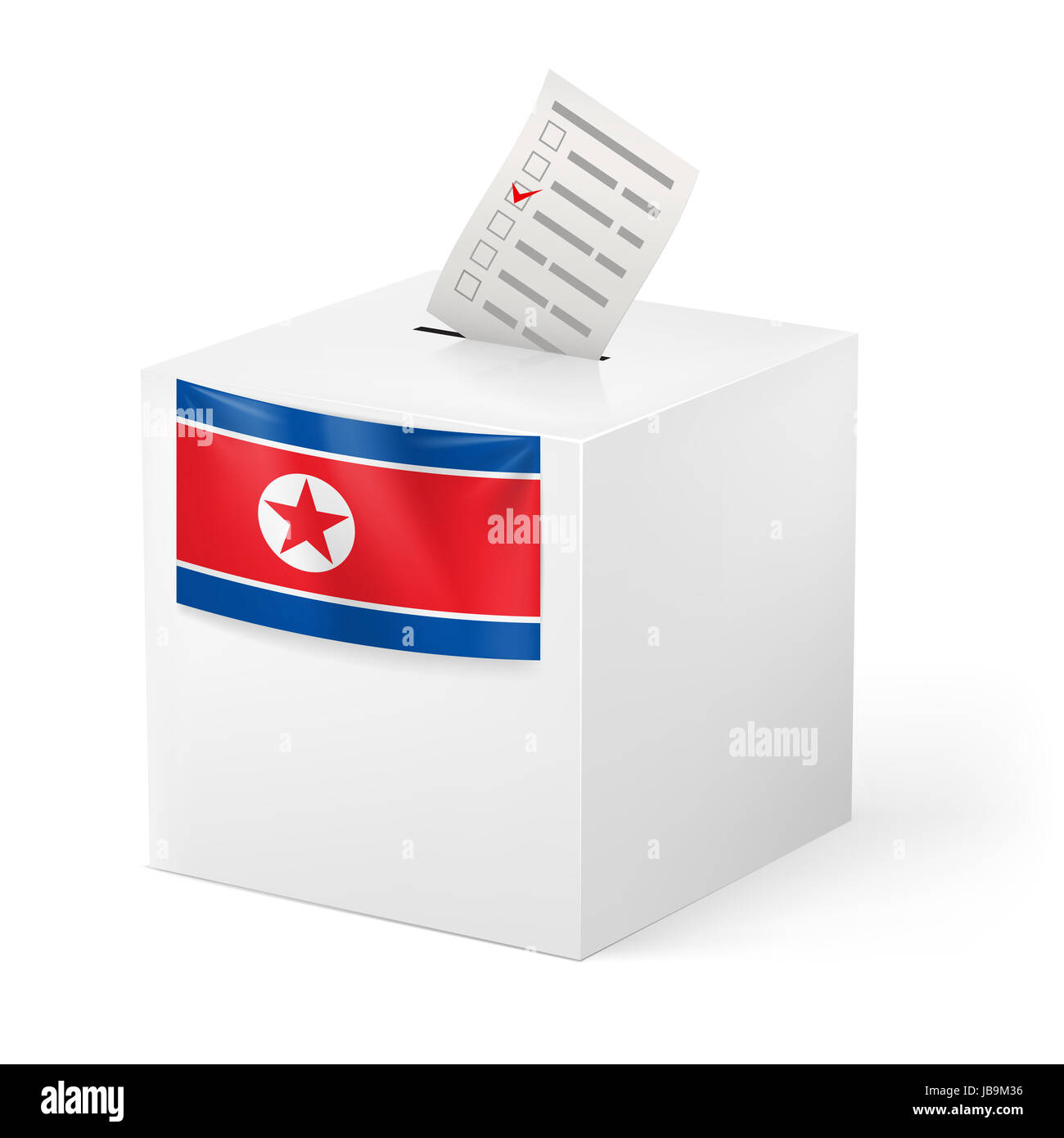 Election in North Korea ballot box with voting paper on white