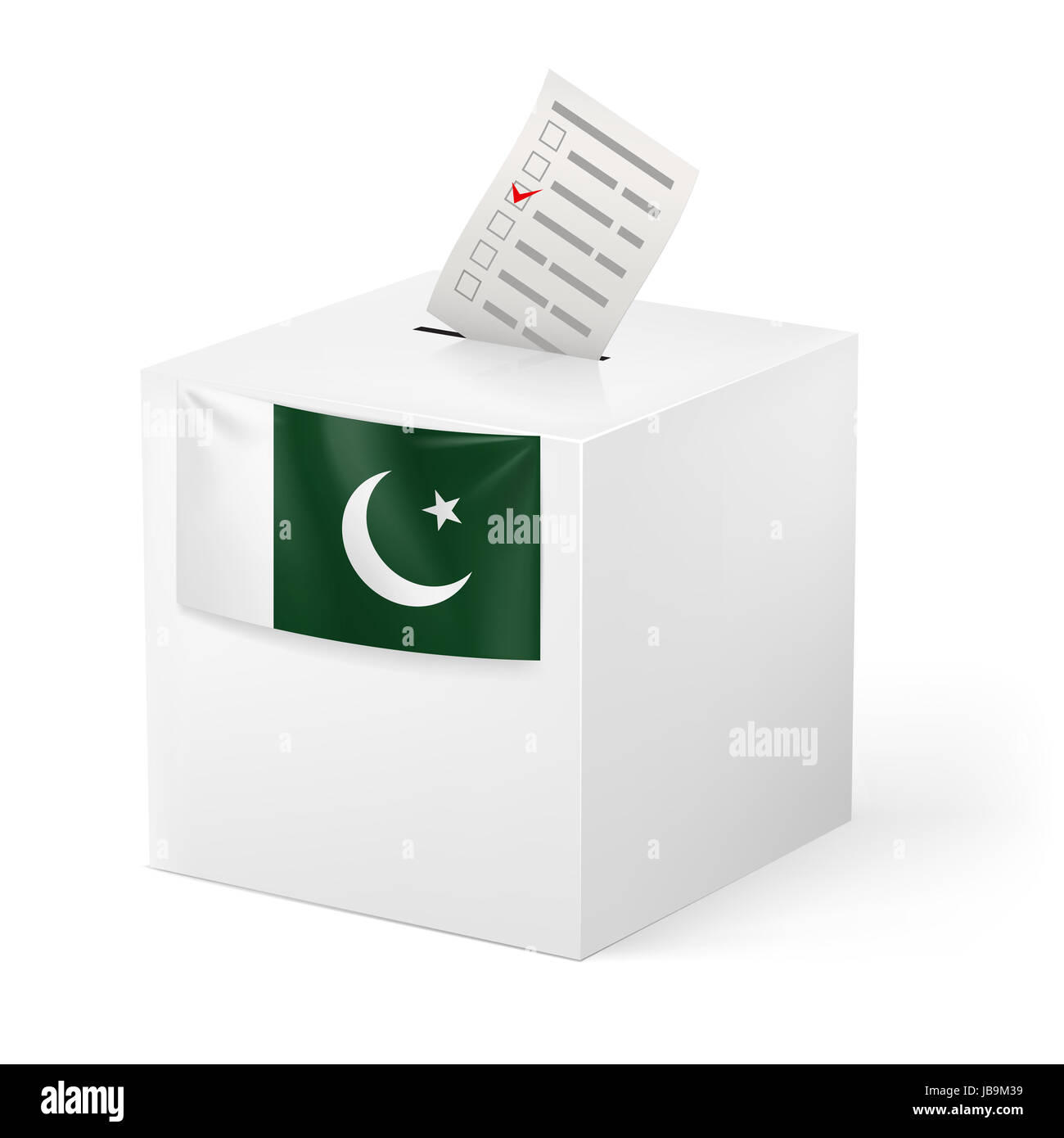 Election In Pakistan Ballot Box With Voting Paper On White Background