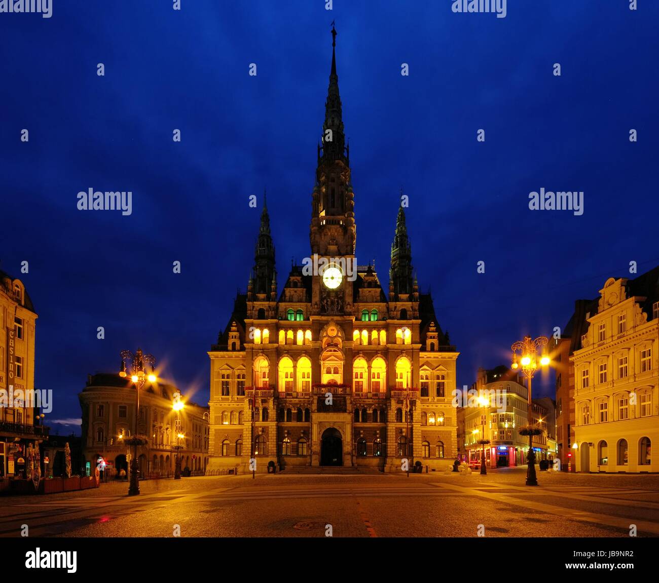 Liberec Rathaus Nacht - Liberec townhall night 01 Stock Photo