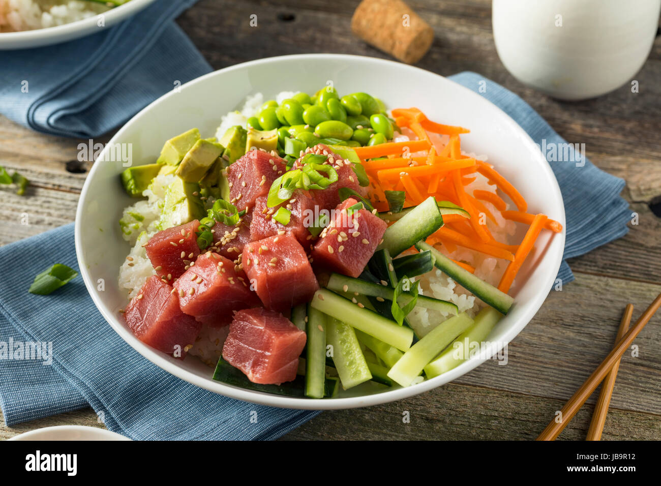 Raw Organic Ahi Tuna Poke Bowl with Rice and Veggies Stock Photo Alamy