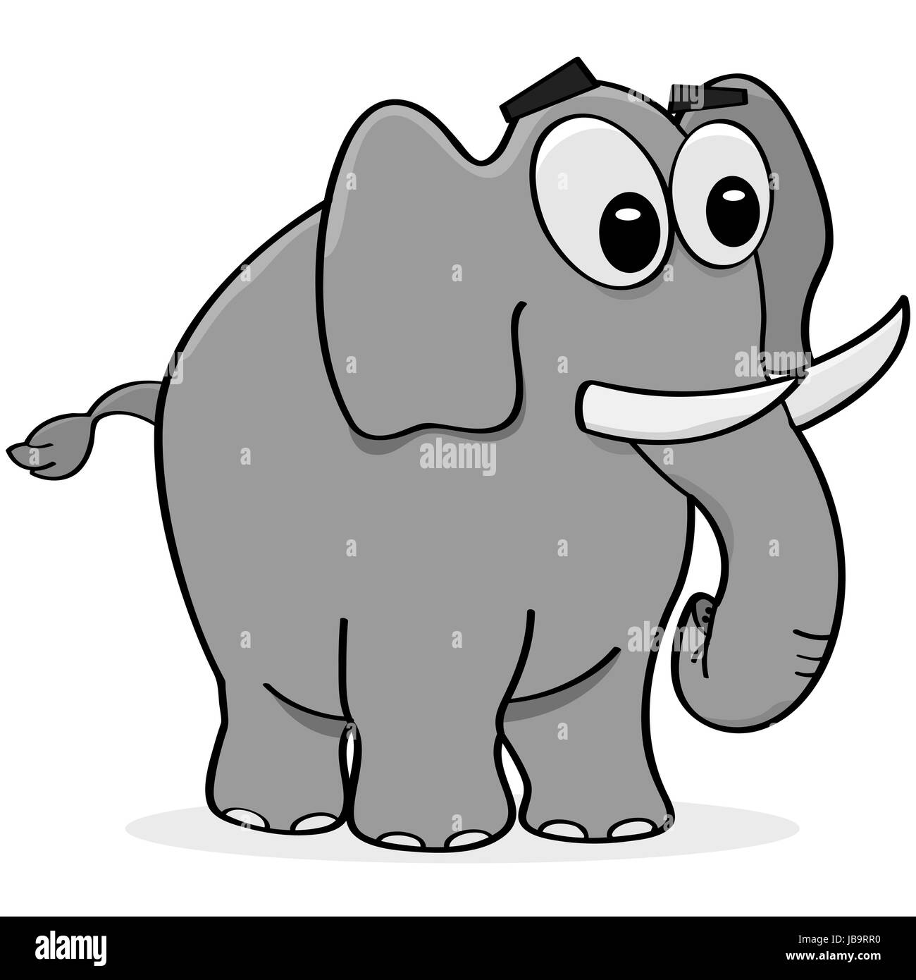 Cartoon illustration grey elephant walking Black and White Stock Photos