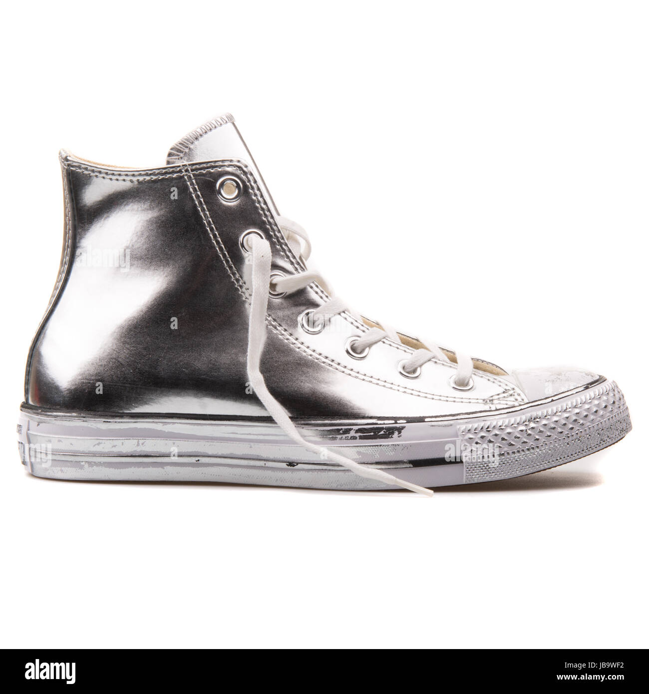 Converse Chuck Taylor All Star Chrome Hi Silver White Women's Shoes -  549628C Stock Photo - Alamy