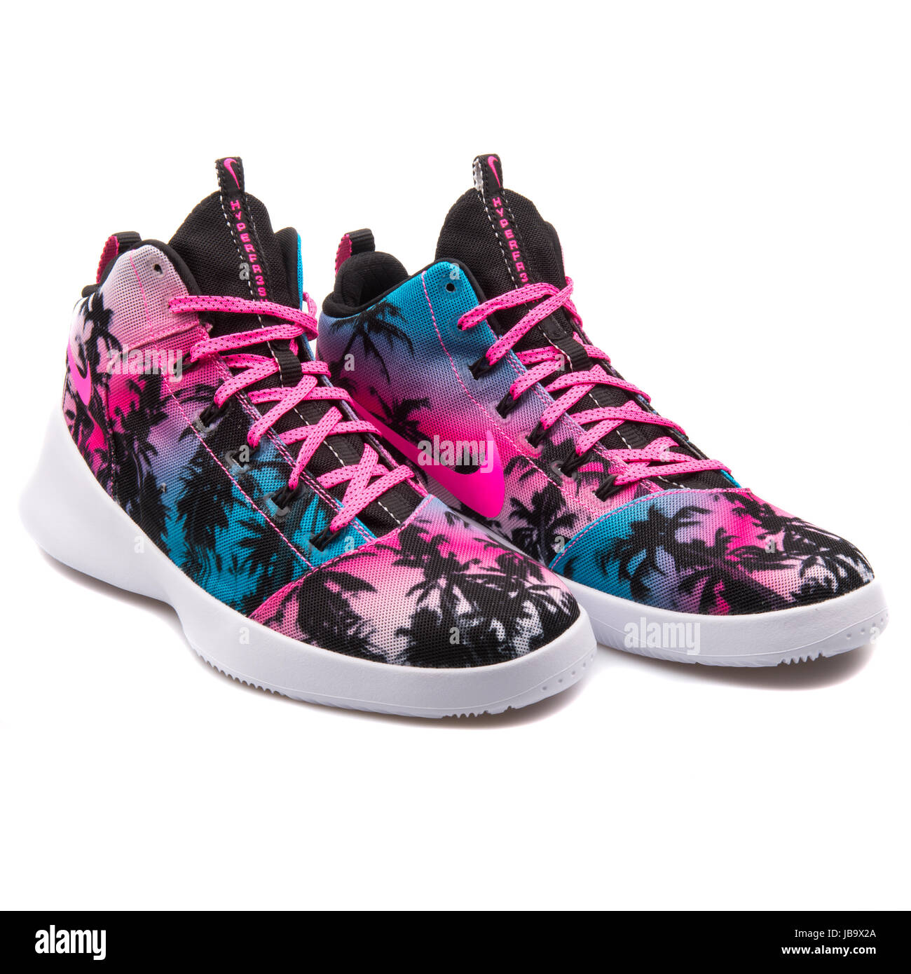 pink and blue basketball shoes