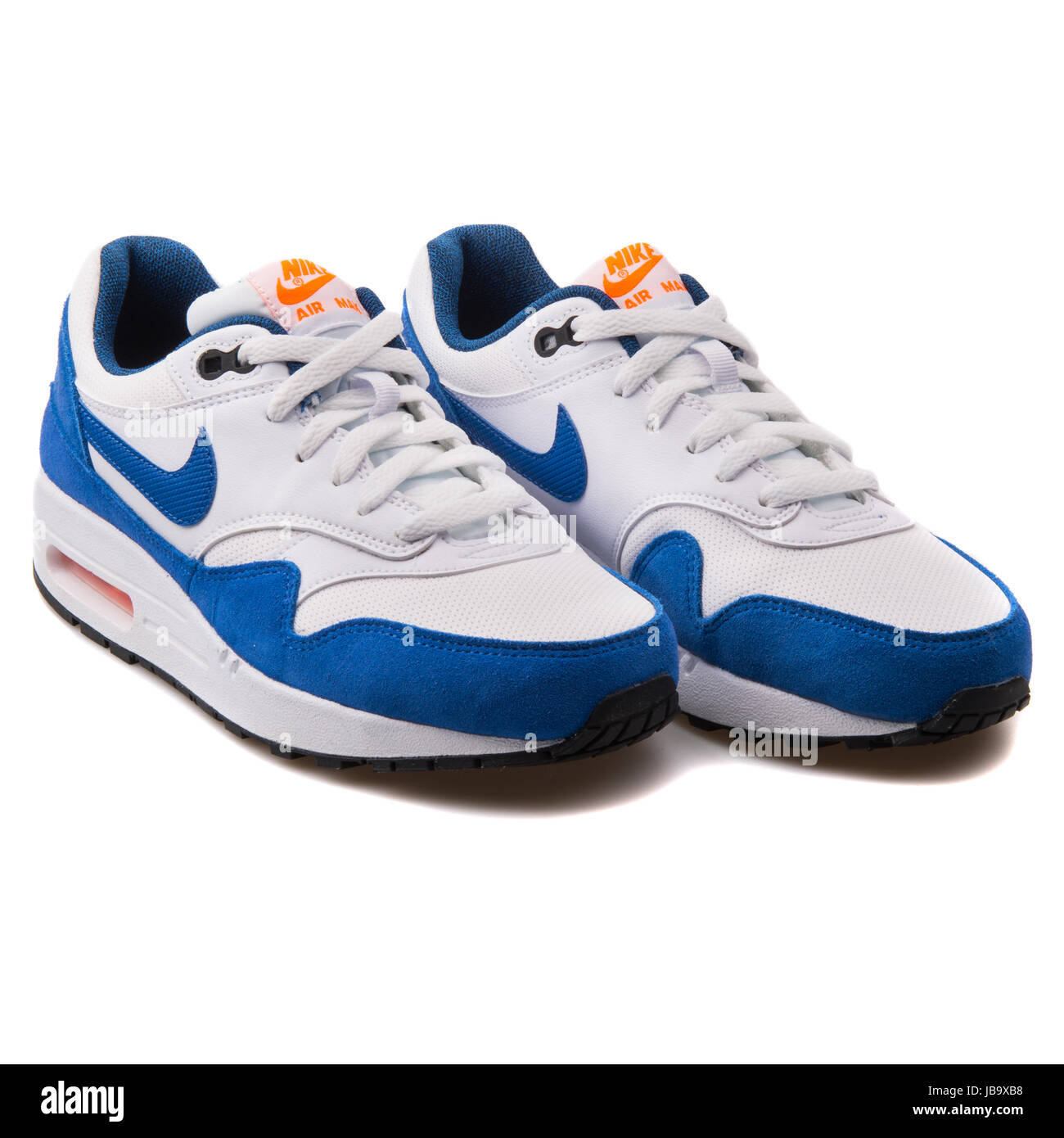 NIKE AIR MAX 1 Trainers White Grey & Blue Trainers 555766-105 Size UK5