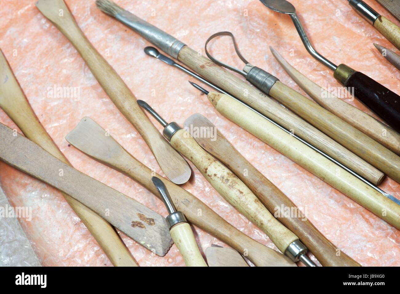 Group of tools used to model clay Stock Photo Alamy