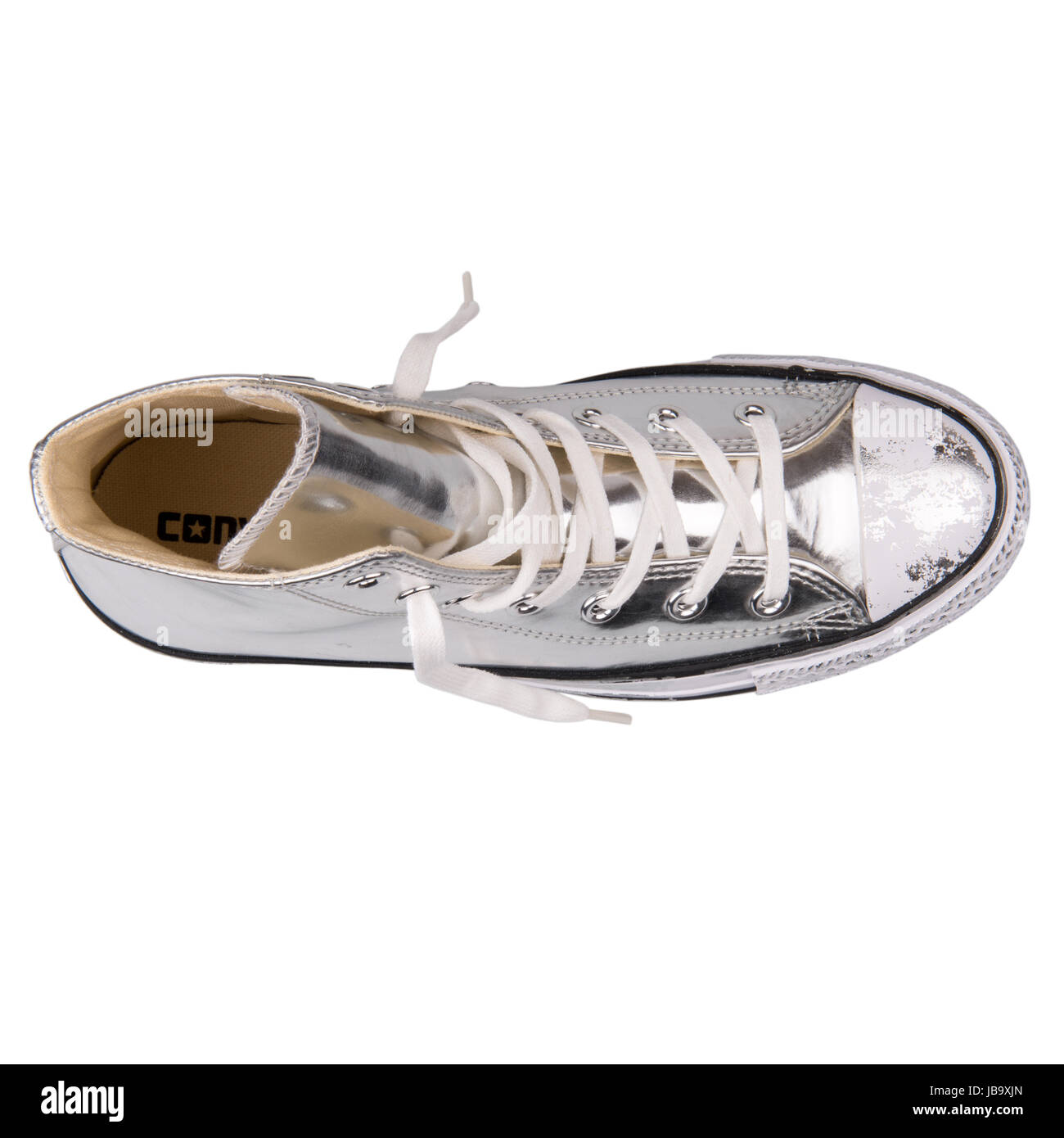 Converse Chuck Taylor All Star Chrome Hi Silver White Women's Shoes -  549628C Stock Photo - Alamy