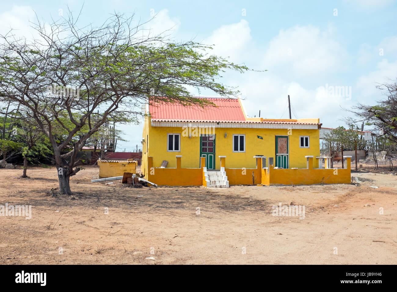 Old traditional arubean house on Aruba island in the Caribbean Stock