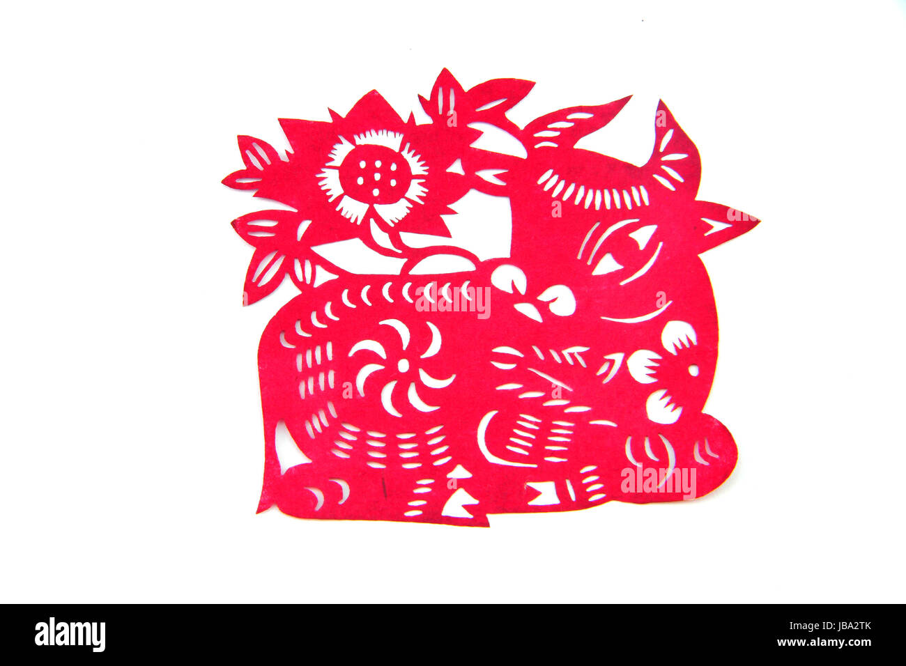 beautiful Chinese Zodiac paper cut with isolated white background Stock