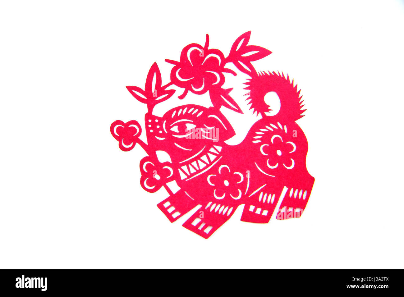 beautiful Chinese Zodiac paper cut with isolated white background Stock