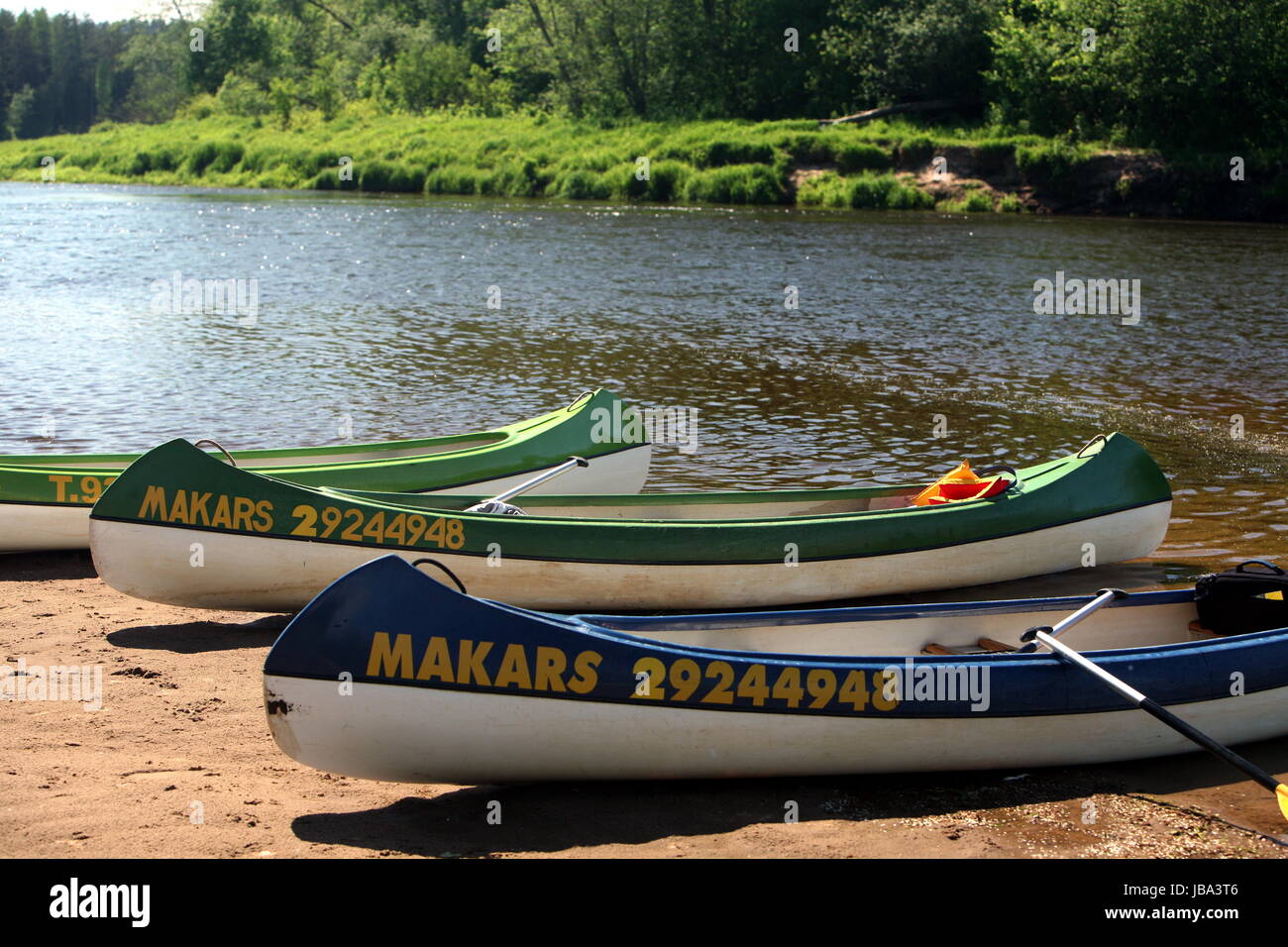 Kanu Fahren auf den Fluss Gauja in Sigulad oestlich von Riga der Hauptstadt von Lettland im Baltikum in Osteuropa. Stock Photo