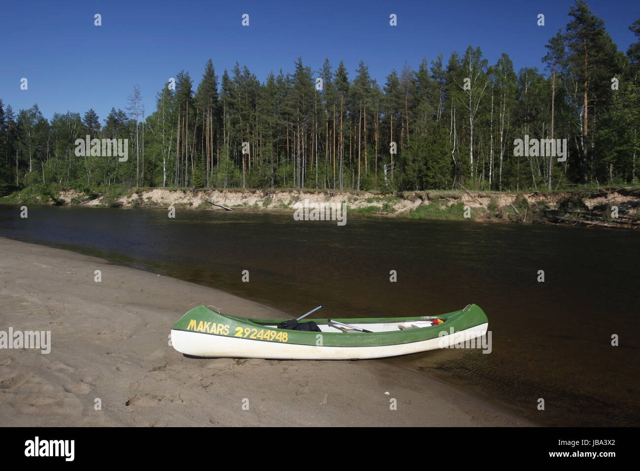 Kanu Fahren auf den Fluss Gauja in Sigulad oestlich von Riga der Hauptstadt von Lettland im Baltikum in Osteuropa. Stock Photo
