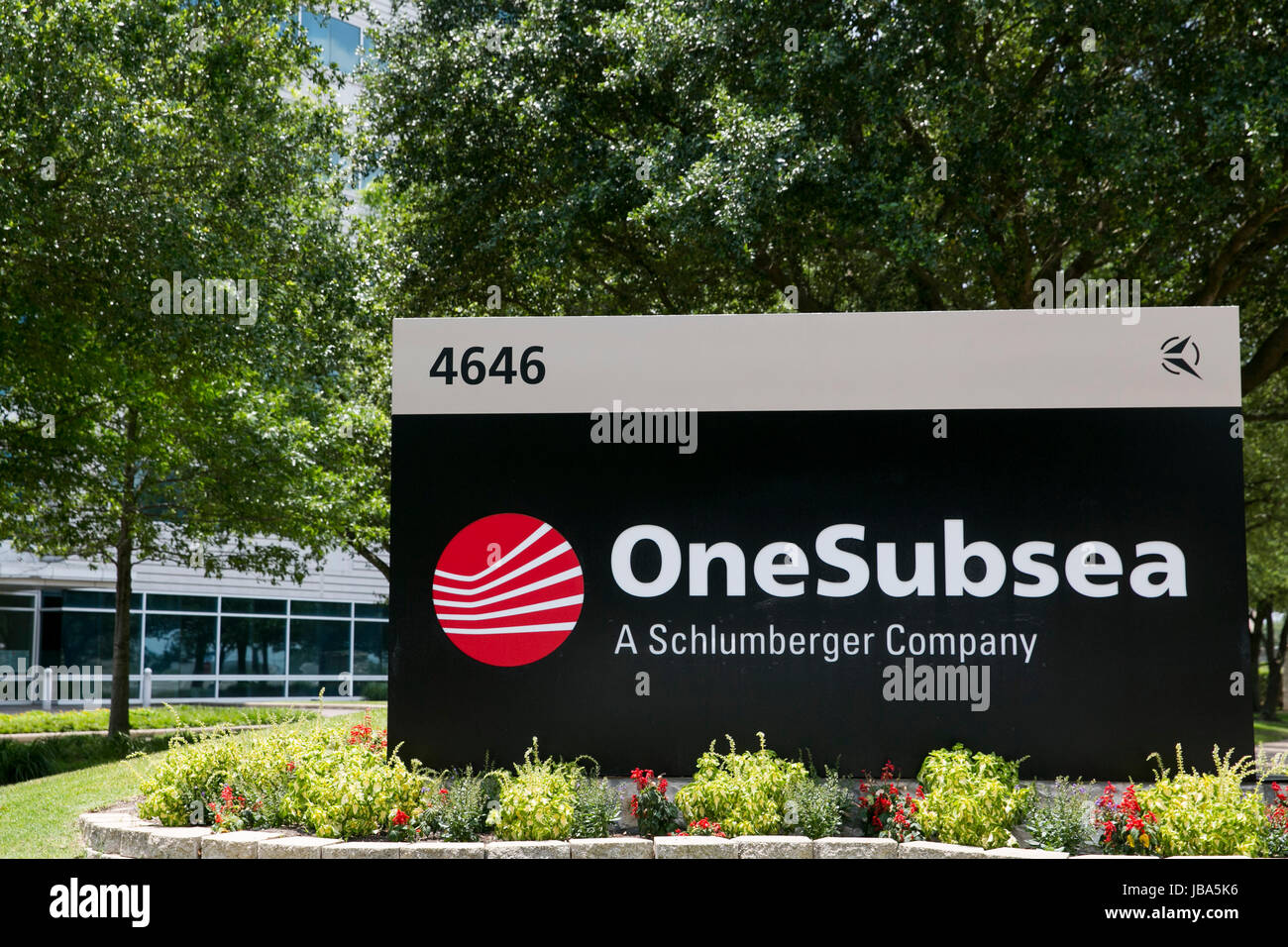 A logo sign outside of the headquarters of OneSubsea in Houston, Texas, on May 27, 2017. Stock Photo