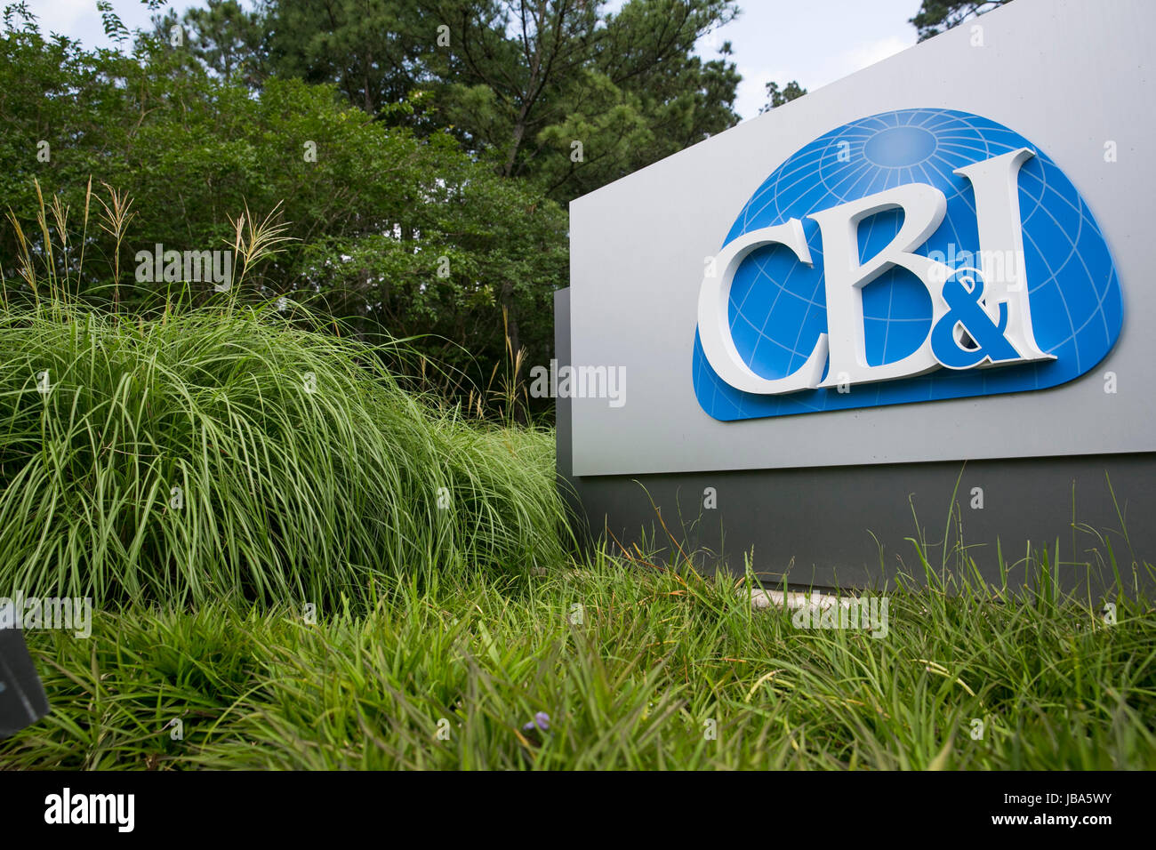 A logo sign outside of a facility occupied by the Chicago Bridge & Iron