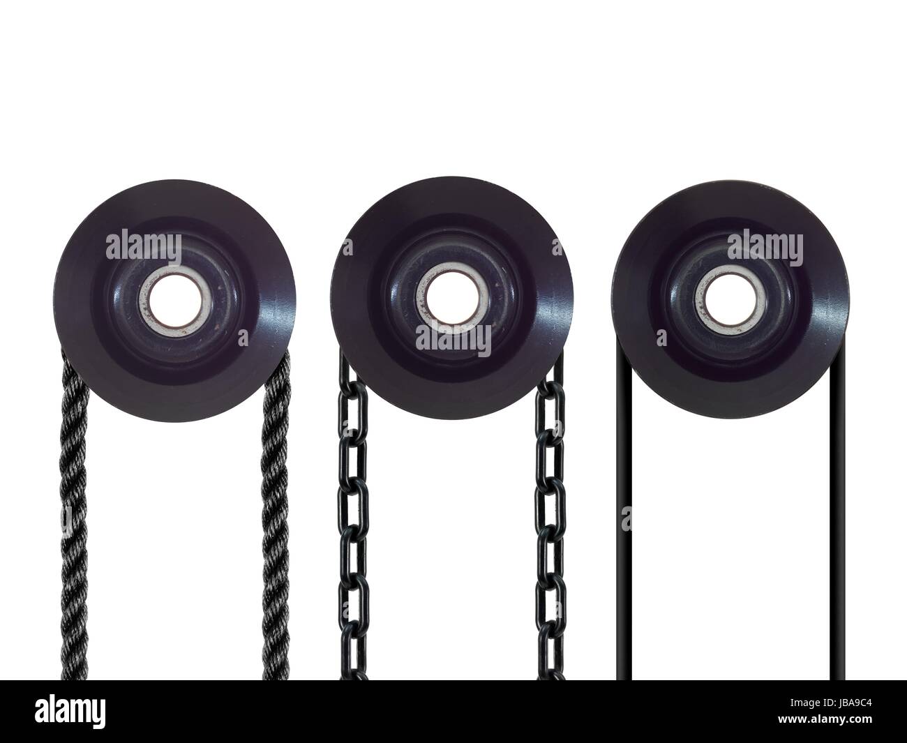 A pulley wheel isolated on a plain background Stock Photo Alamy