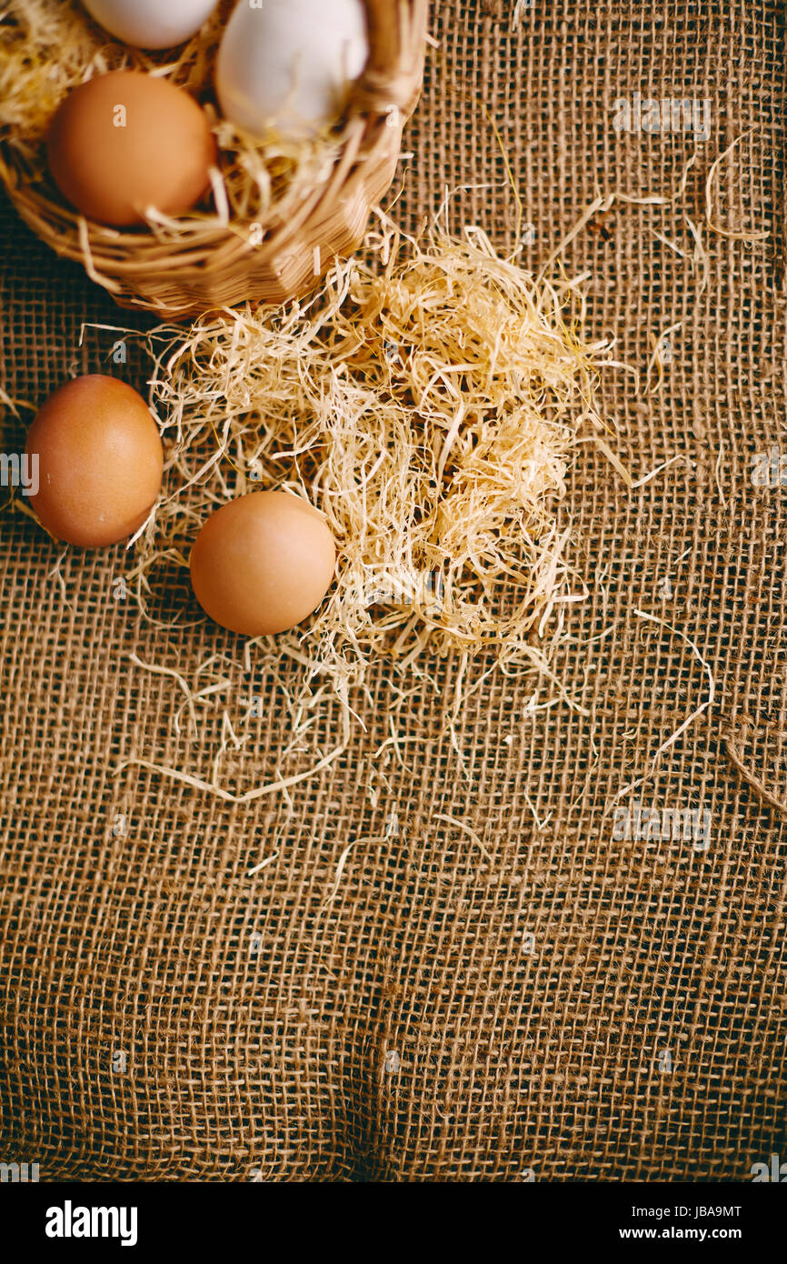 Image of Easter eggs on burlap Stock Photo - Alamy