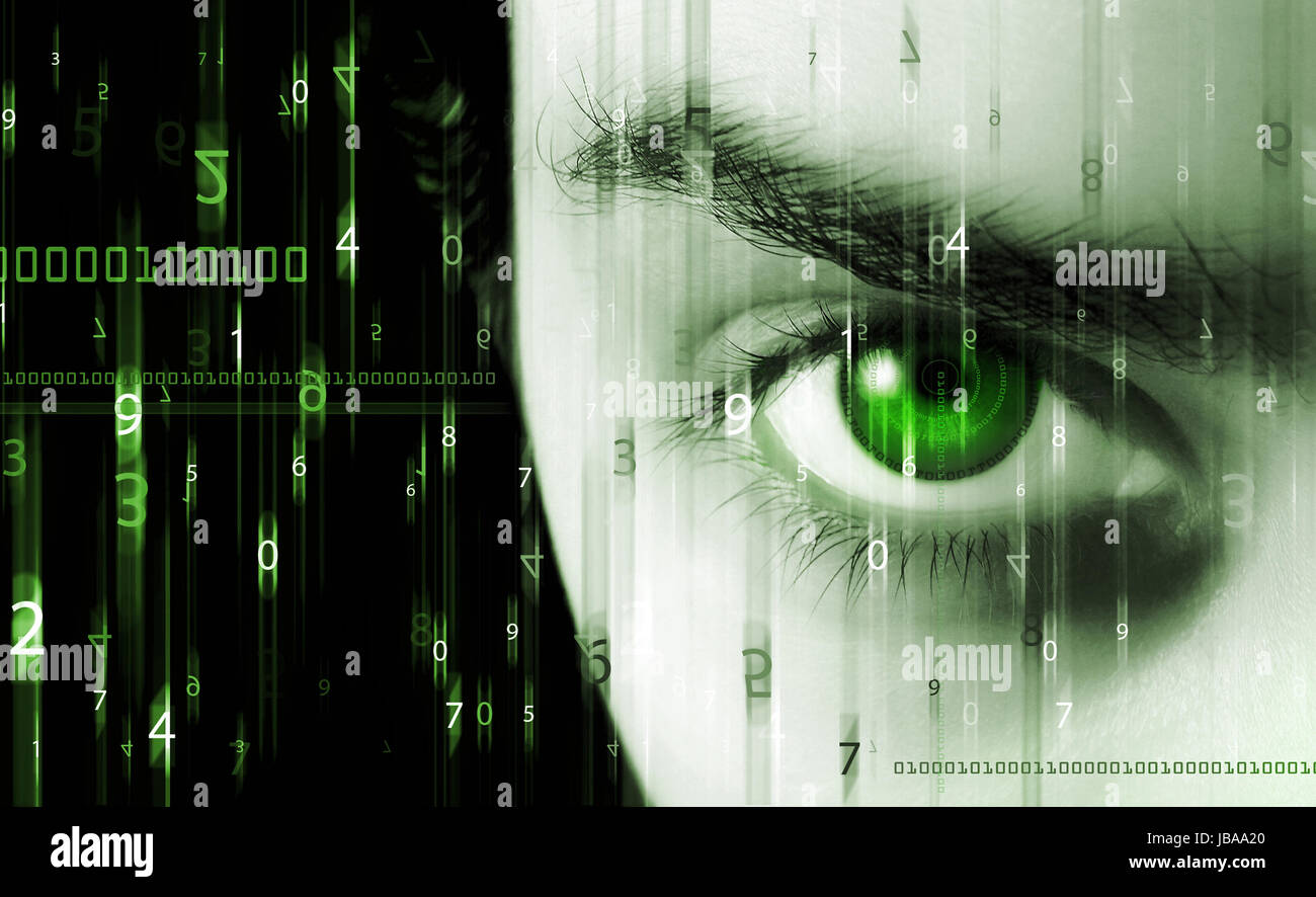 Abstract background with figures in movement and eye Stock Photo - Alamy