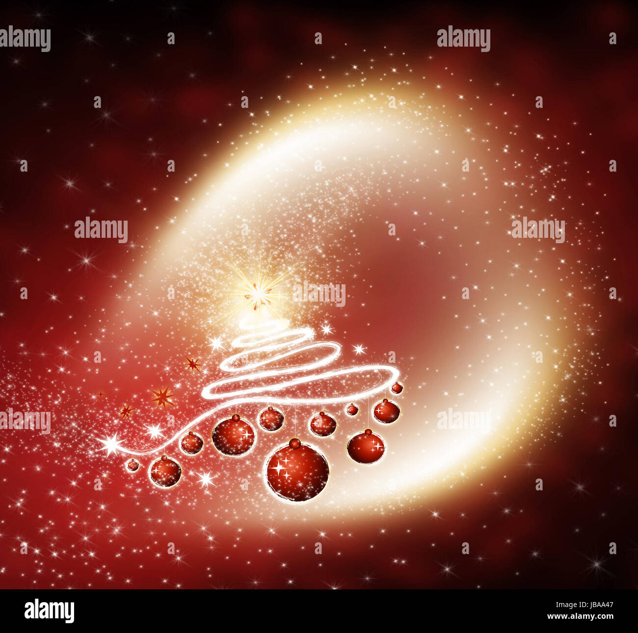 Red Christmas background with tree and stars Stock Photo - Alamy