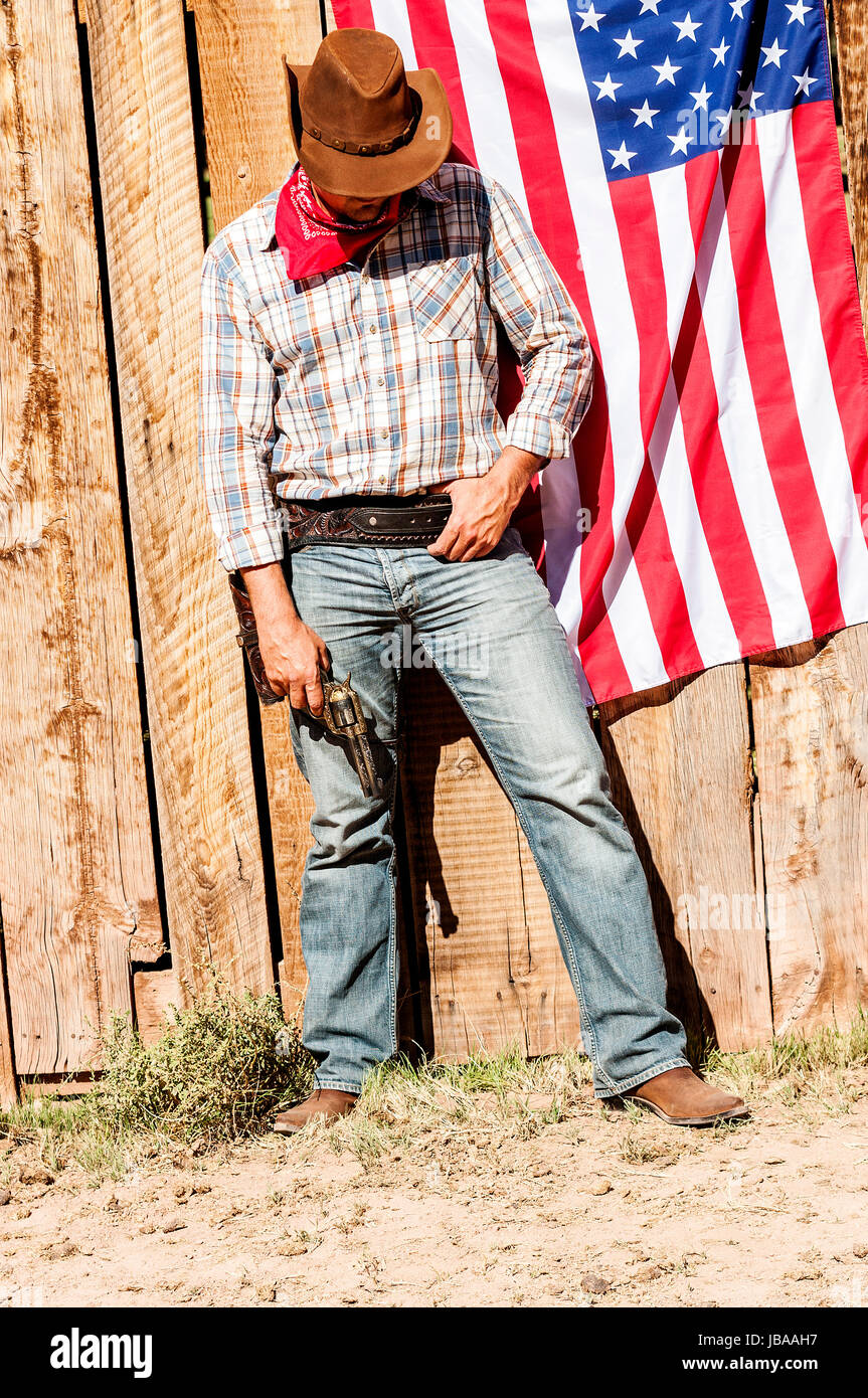 SOUTH WEST - A cowboy takes time to rest and reflect. Stock Photo