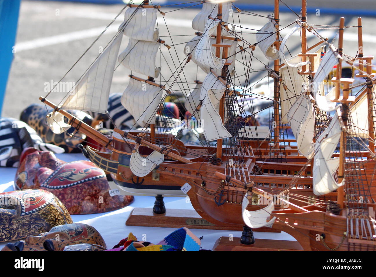 A closeup shot of a vendors table at the War of 1812 tall ships event in Brockville, Ontario summer of 2013. Stock Photo