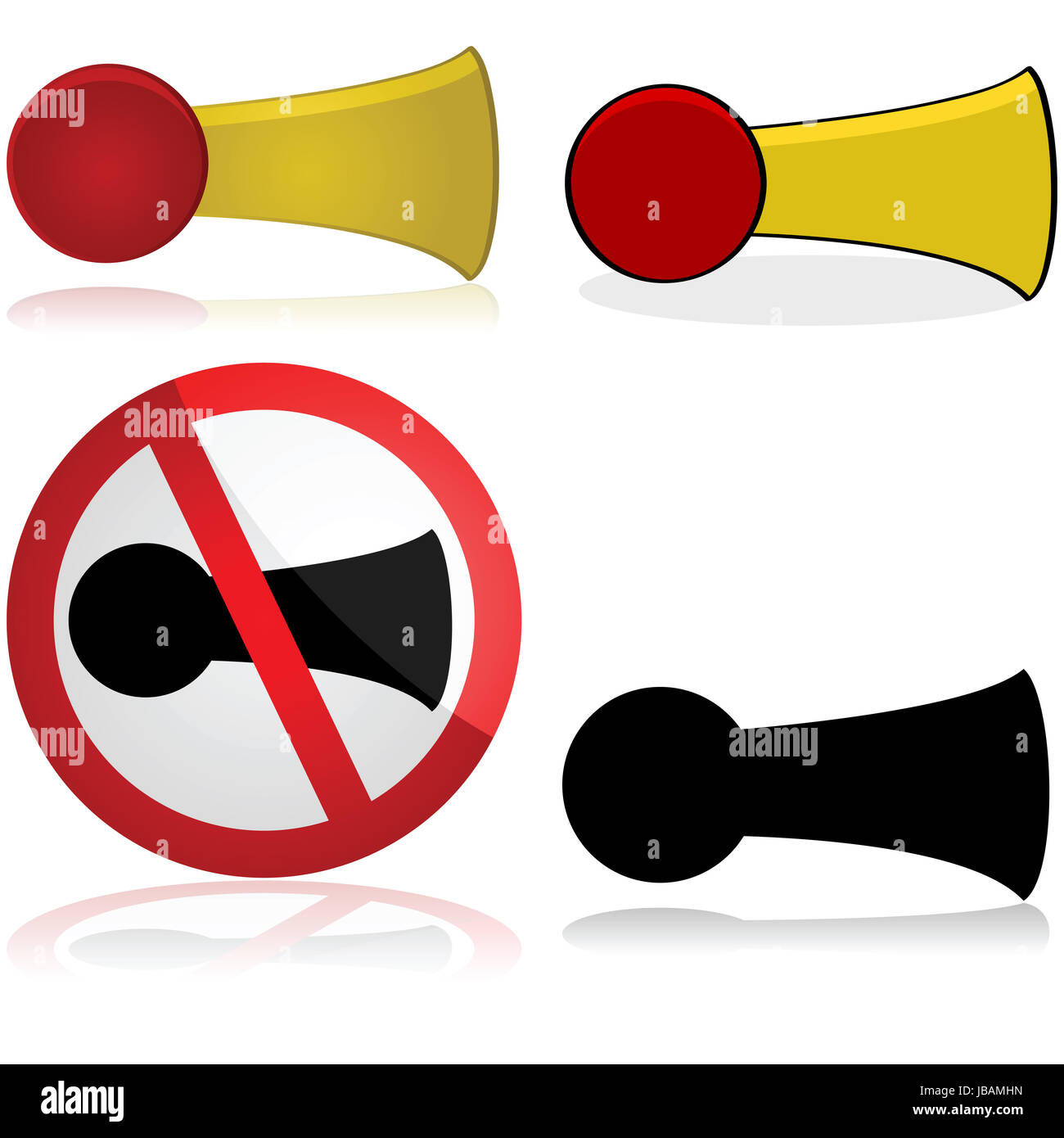 Icon set showing a horn and a sign for no honking Stock Photo - Alamy