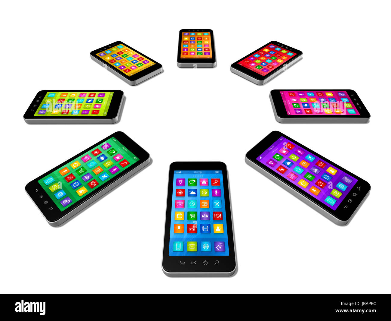 3D Smartphones Colors Set - apps icons interface - isolated on white ...