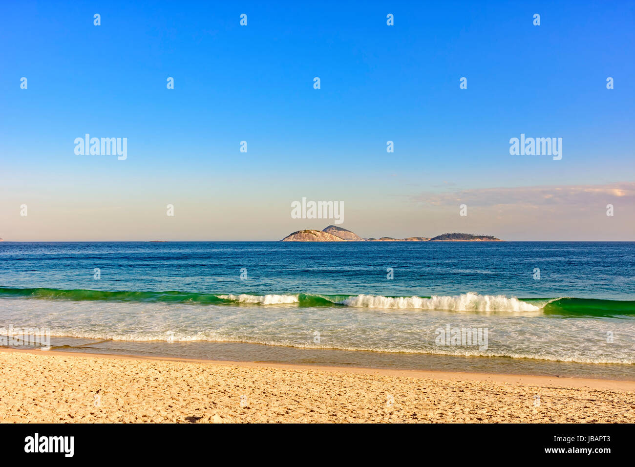 View of Cagarras islands in front off Ipanema beach in Rio de Janeiro Stock Photo