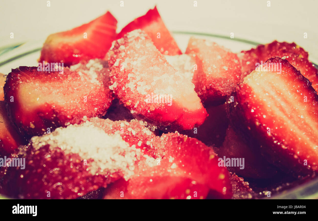 Vintage retro looking Detail of strawberries in a glass bowl Stock ...