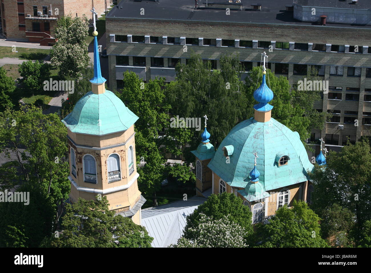 Das Stadtpanorama ueber die Altstadt von Riga der Hauptstadt Stock Photo