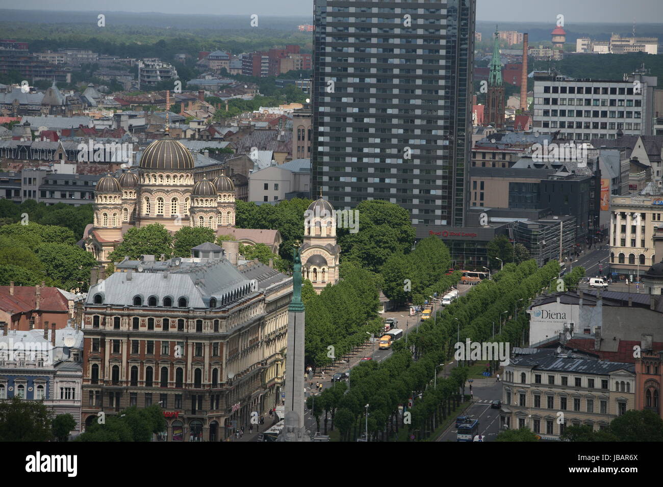 Das Stadtpanorama ueber die Altstadt von Riga der Hauptstadt Stock Photo