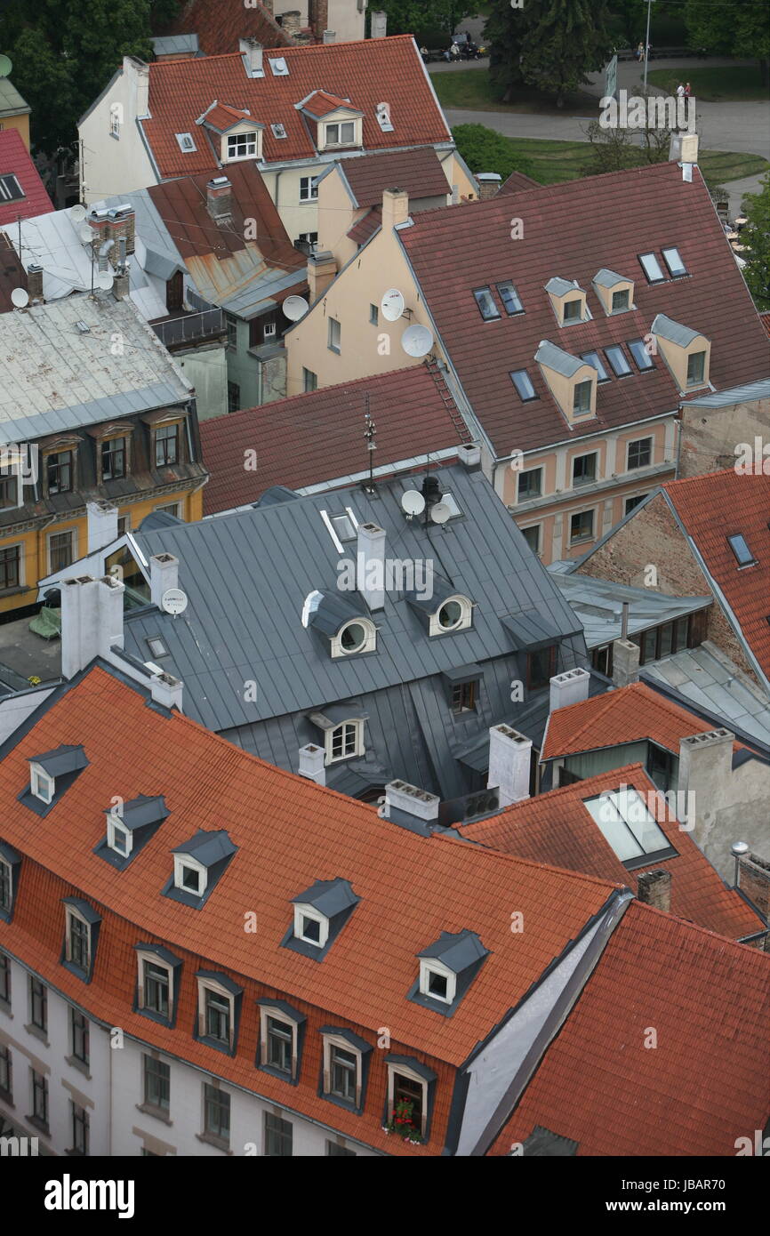 Das Stadtpanorama ueber die Altstadt von Riga der Hauptstadt Stock Photo