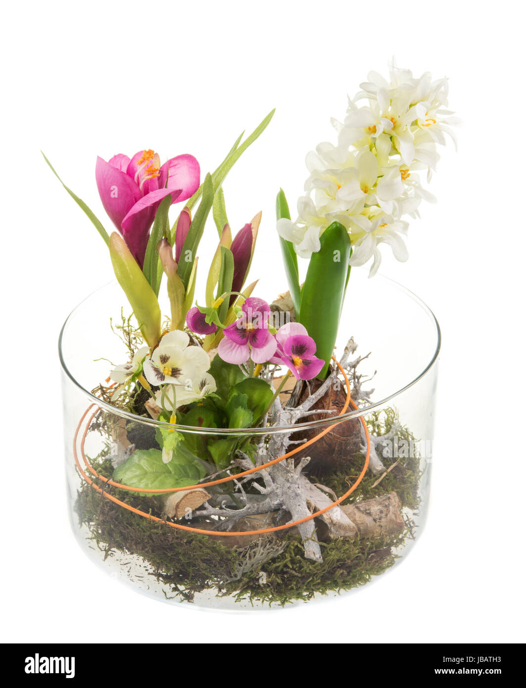 Artificial flowers made of plastic in a glass bowl Stock Photo Alamy