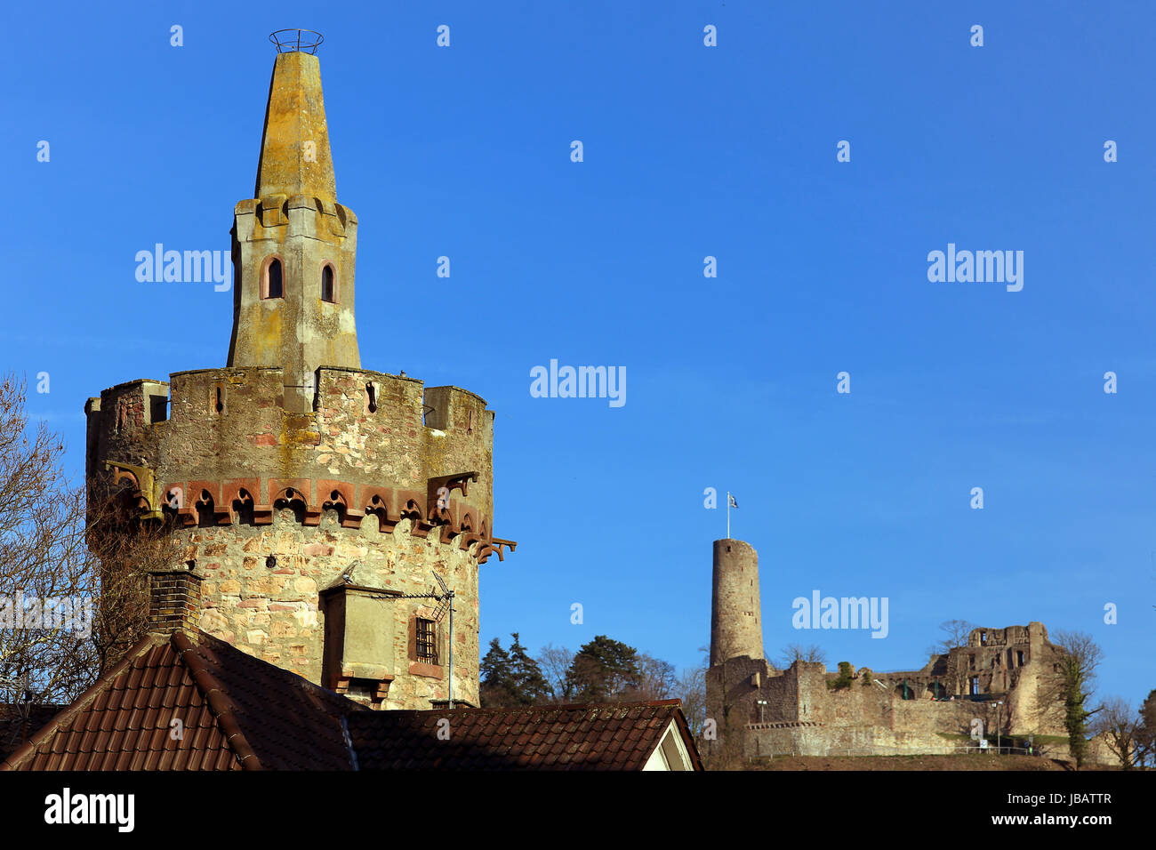 red tower and burg windeck weinheim Stock Photo