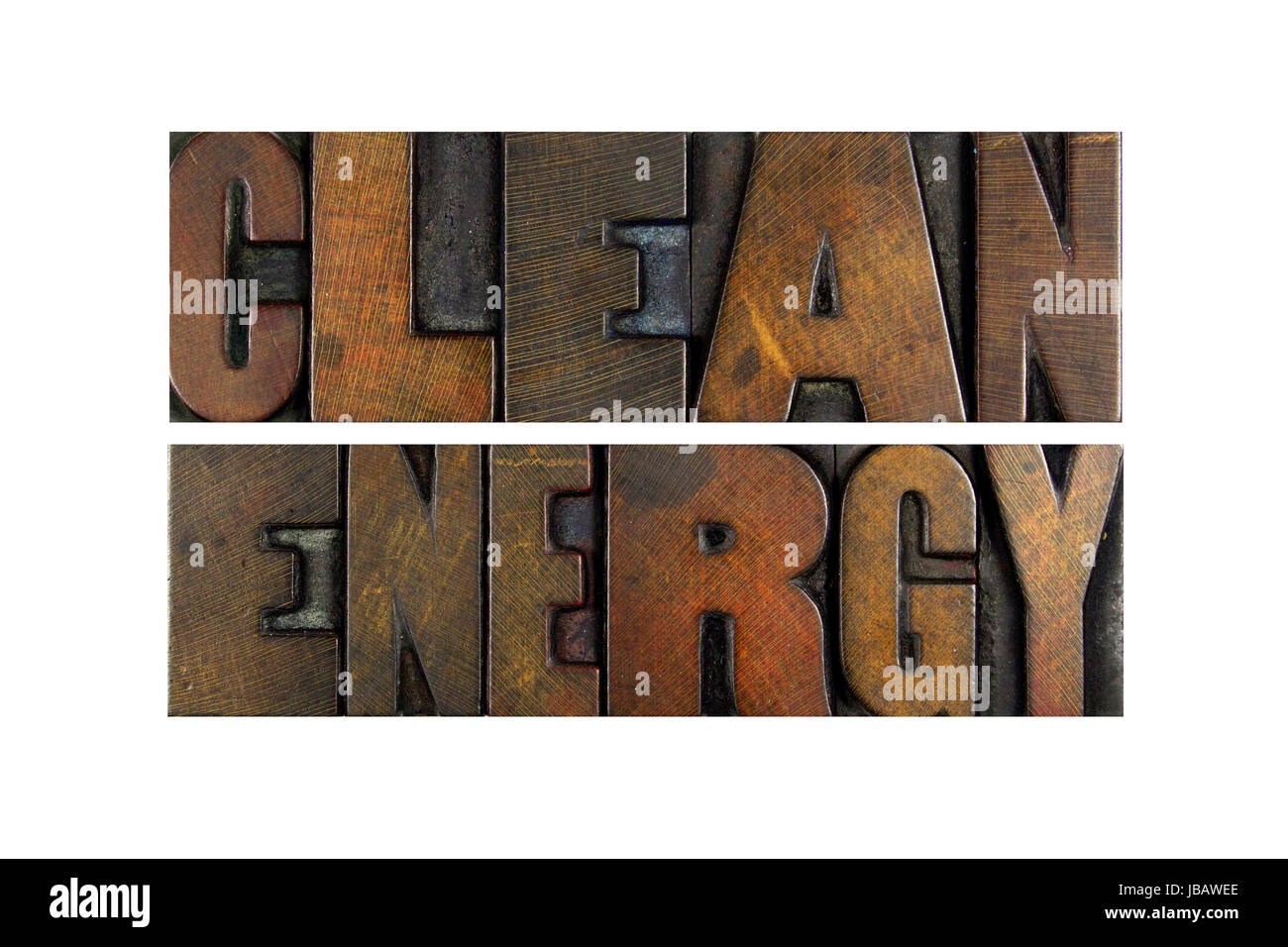 The words CLEAN ENERGY written in vintage letterpress type Stock Photo ...