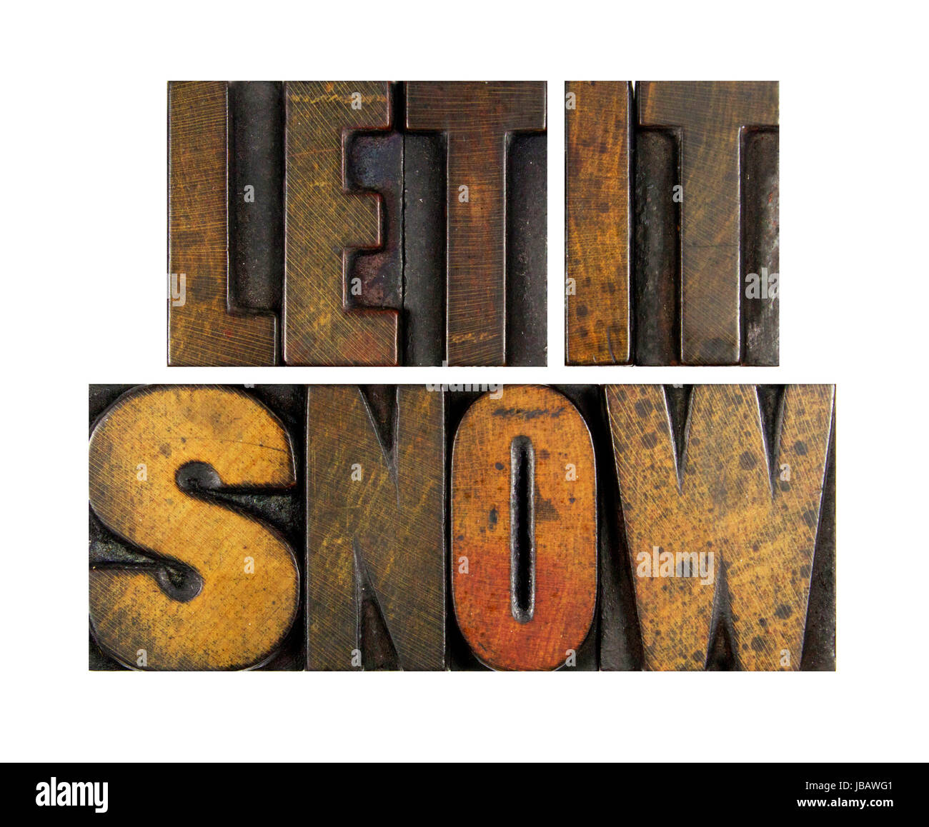 The words LET IT SNOW written in vintage letterpress type Stock Photo