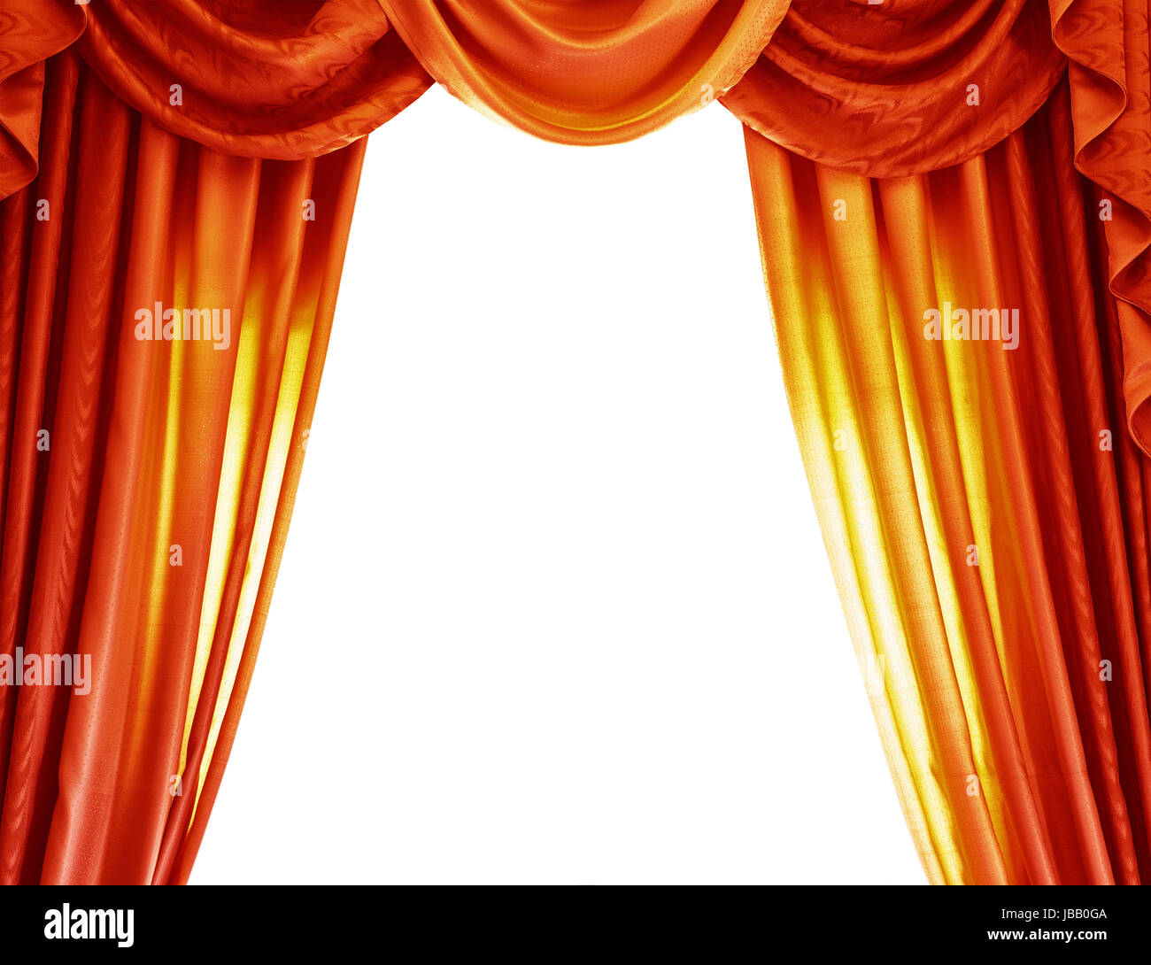 Luxury orange curtains isolated on white background, abstract border