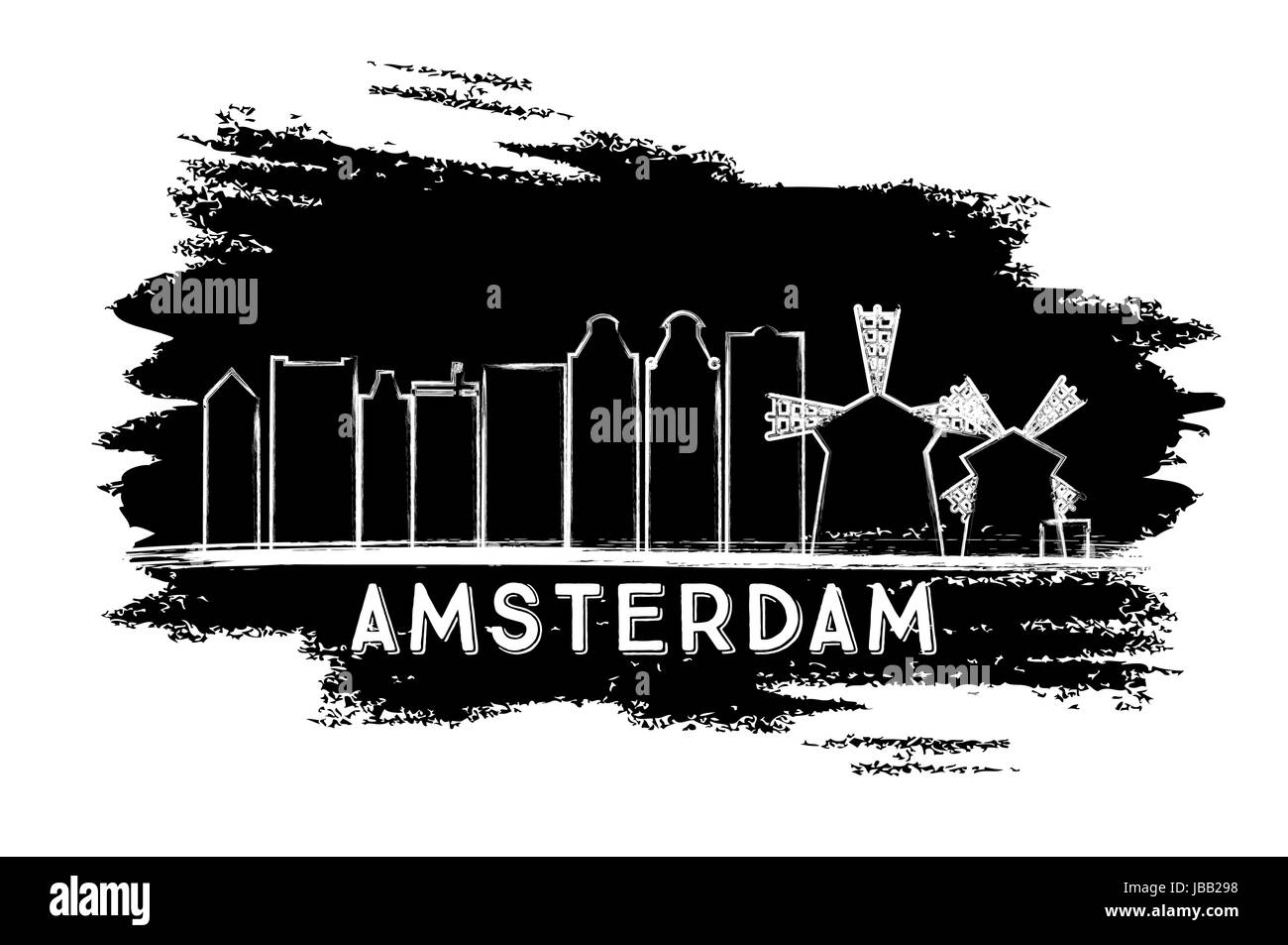 Amsterdam Skyline Silhouette Hand Drawn Sketch Vector Illustration Business Travel And 0798