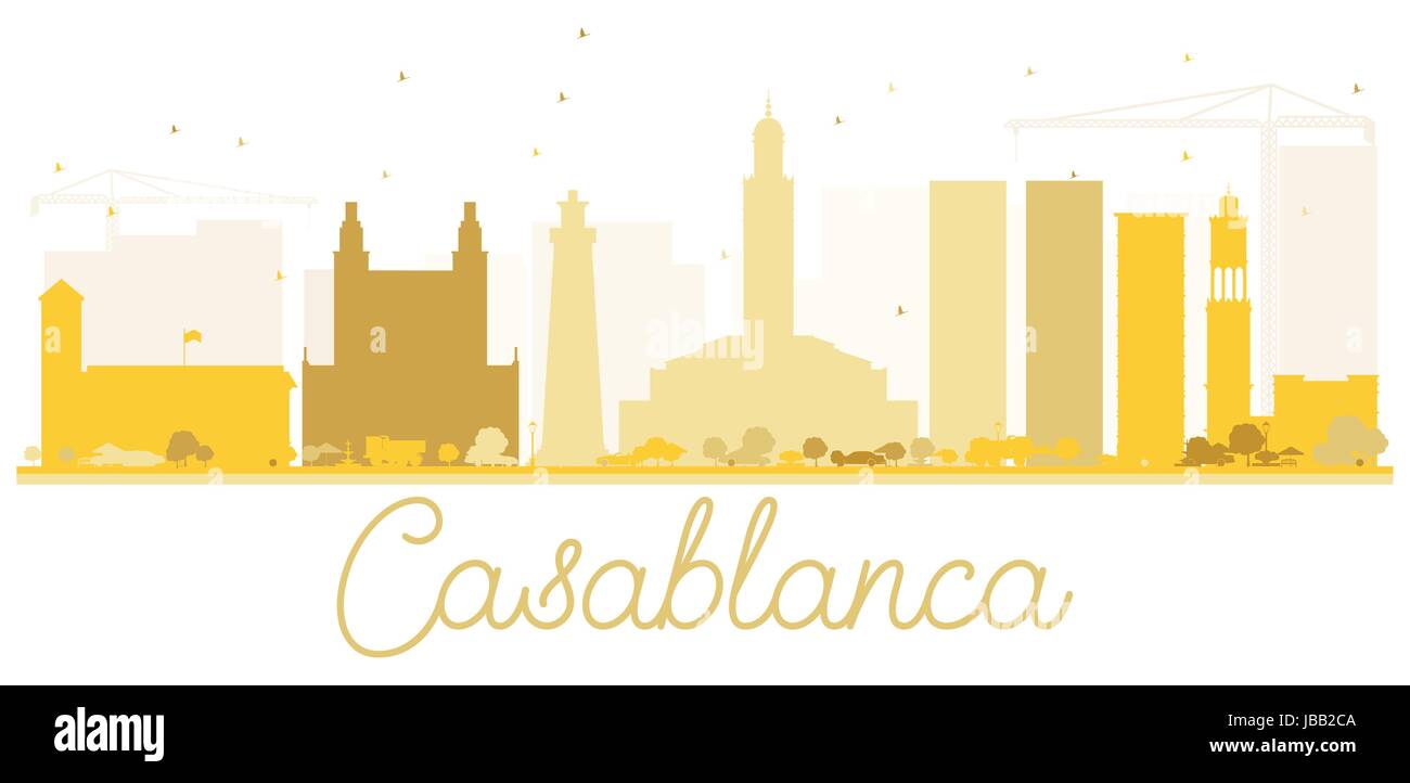 Casablanca City skyline golden silhouette. Vector illustration. Simple flat concept for tourism presentation, banner, placard or web site. Stock Vector