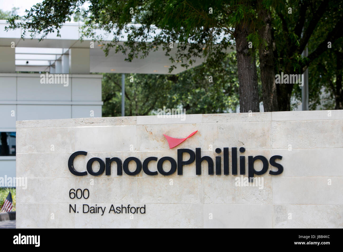 A logo sign outside of the headquarters of the ConocoPhillips Co., in ...