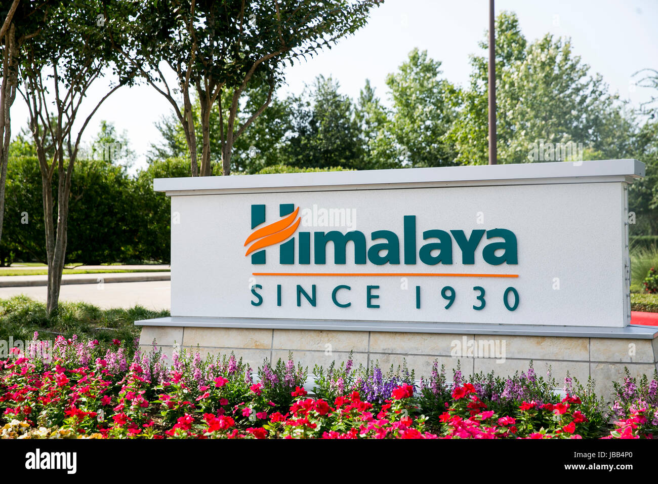 A logo sign outside of the headquarters of Himalaya Herbal Healthcare in Sugar Land, Texas, on May 27, 2017. Stock Photo