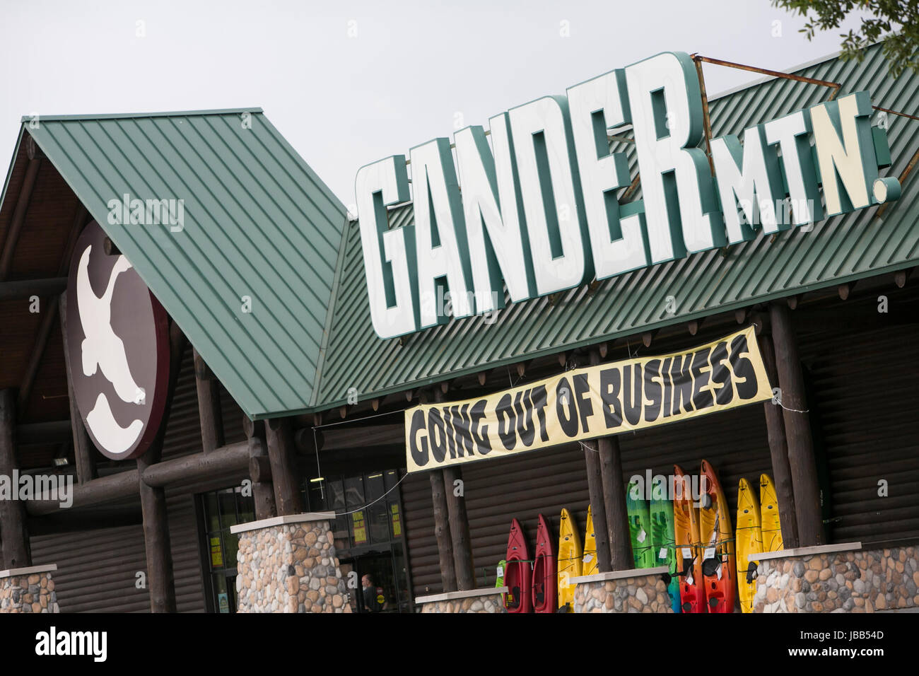 A 'Going Out Of Business' banner at a Gander Mountain retail store in Houston, Texas, on May 28, 2017. Stock Photo