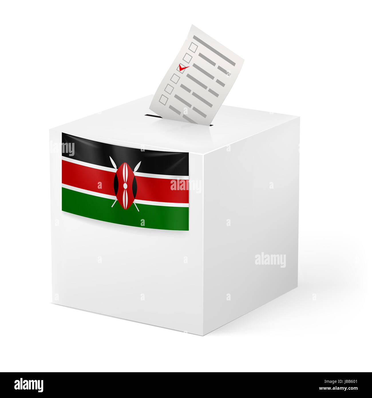 Election in Kenya ballot box with voting paper on white background