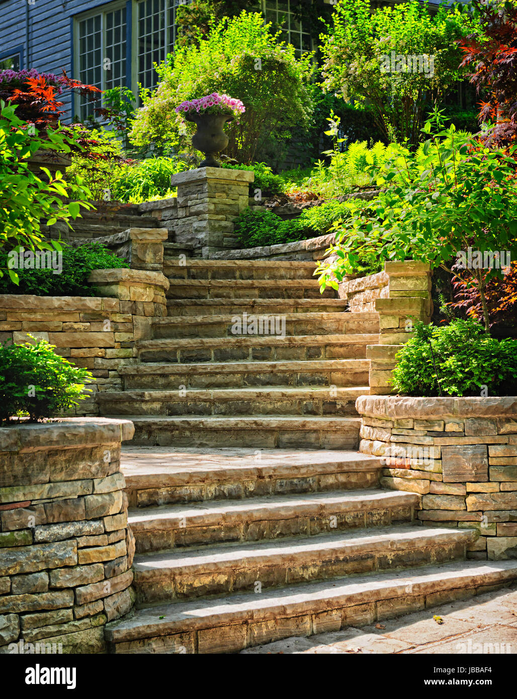 Natural stone stairs landscaping in home garden Stock Photo Alamy